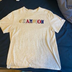 Vintage Champion T-Shirt Grey With Raised Letter Logo